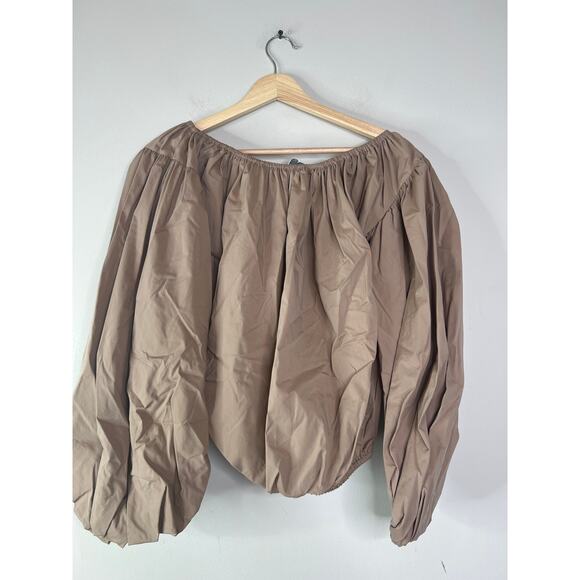 NWT Caroline Constas Andros Voluminous Off-Shoulder Elastic Hem Blouse Taupe - Picture 7 of 8